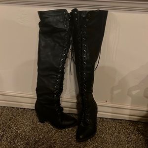 Black knee high zip up boots
